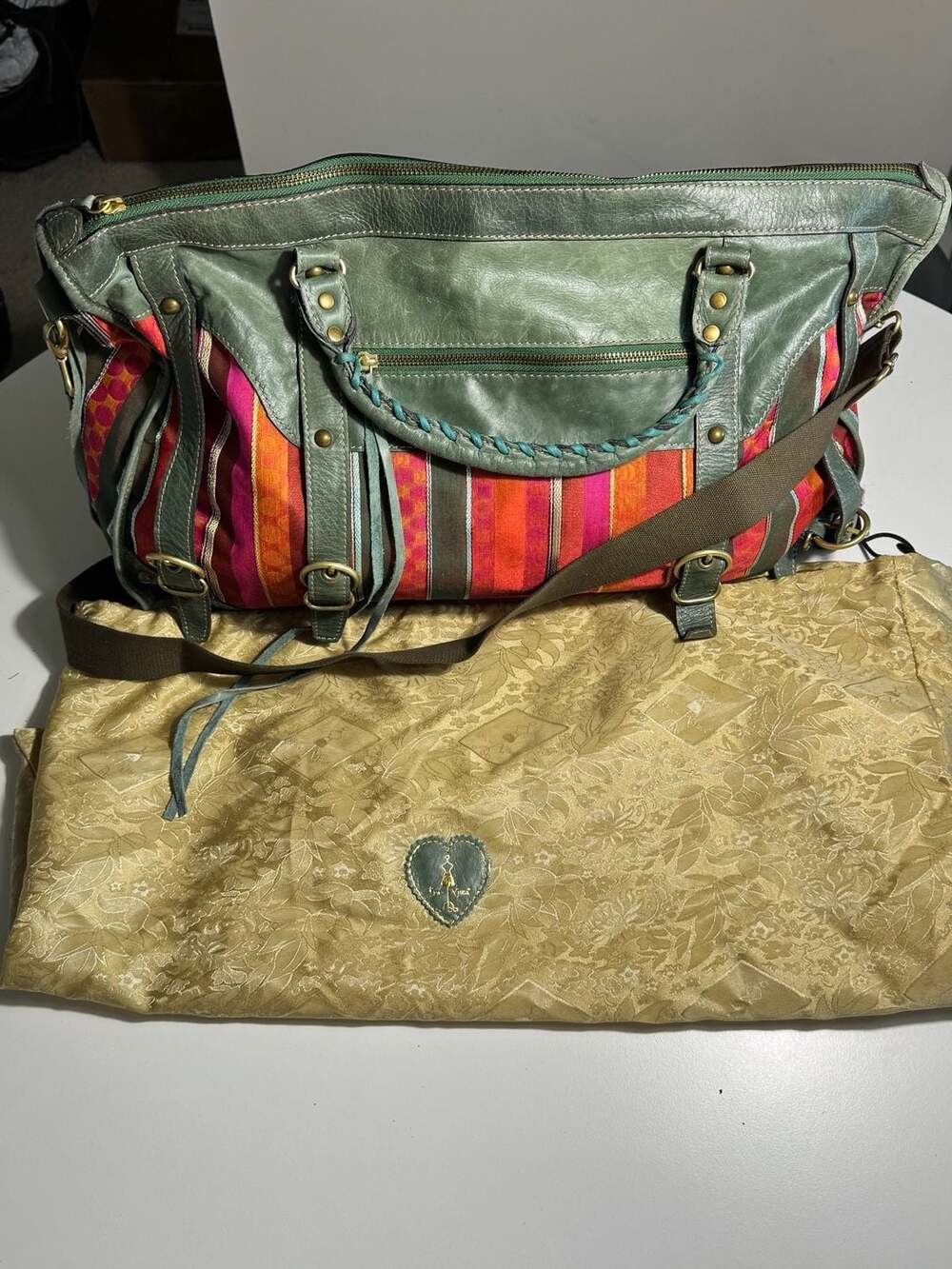 Johnny Was Weekender Duffel Bag – Colorful Boho Leather Travel Bag